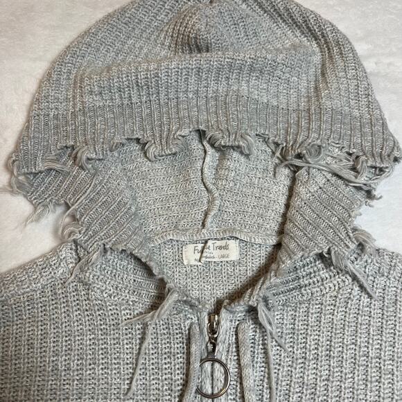 Full Circle Trends Crop Knit Full Zip Hoodie Sweater Jacket w/ Raw Hem Size L - Picture 5 of 7